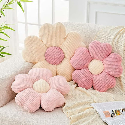 Kcvvcr Flower Throw Pillow, Cute Flower Shaped Pillow Decorative Throw Pillow for Bed Couch, Soft Daisy Pillows Floor Seating Cushion Cushions (14.9 Inch Ivory+Pink)