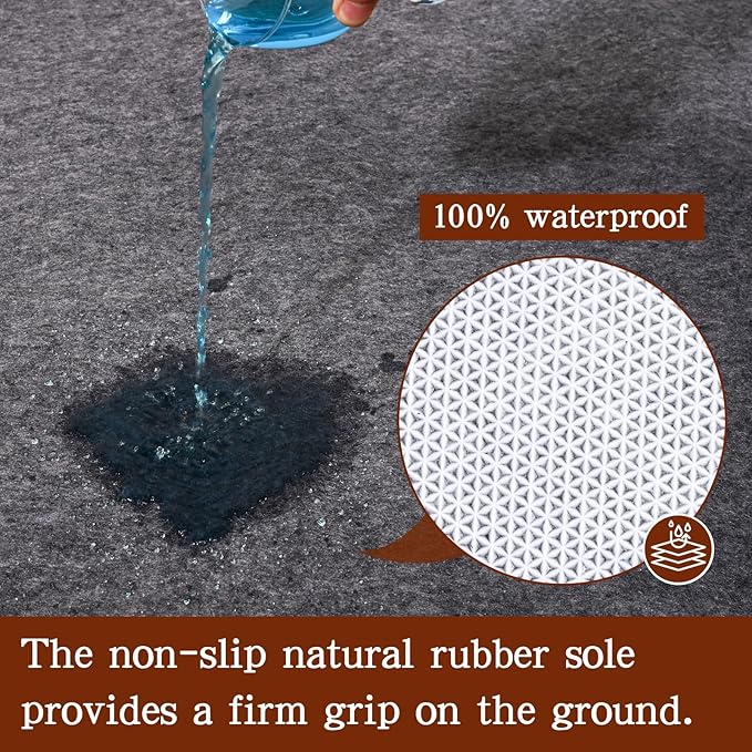 Rug Pad Waterproof Non-Slip 3x5 ft, 1/8" Thick Felt Cushion Pad for Area Rugs – Protects Hardwood, Tile & Laminate Floors – Keeps Rugs Flat & Secure