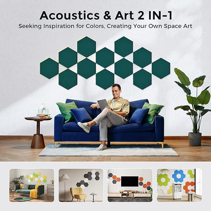 Self-Adhesive Acoustic Panels [390 lbs/yd³ Ultra-High Density], 2nd Generation Sound Absorbing Panel, Professional Level Sound Panel, Polyester Soundproof Foam [Size M, Dark Green]