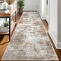 IOHOUZE Abstract Runner Rug 3x12 Ft Washable Runners for Hallways, Non Slip Kitchen Runner Printed Faux Wool Entryway Runner Indoor, Modern Abstract Floor Carpet for Hall Kitchen, Beige Brown