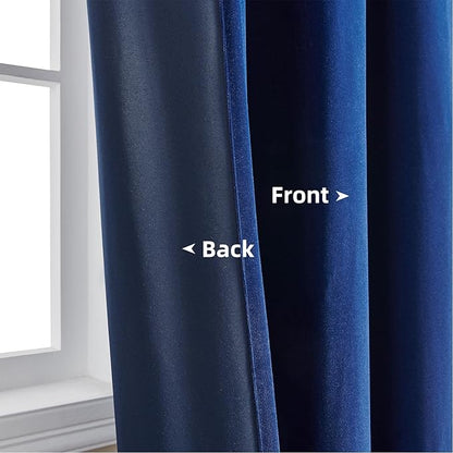 Joydeco Blue Velvet Curtains 120 inch Length 2 Panels Burg Set, Luxury Rod Pocket Thermal Insulated Window Blackout Curtain, Room Darkening Drapes for Living Dining Room Bedroom Privacy