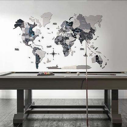 Handmade 3D Wood World Map Wall Art Large Wall Decor Track Your World Travels - Special for Home, Kitchen and Office (Nordik, Medium)