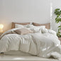 MooMee Striped Duvet Cover Set 100% Washed Cotton Linen Like Textured Breathable Durable Soft Comfy (White Sage Green Wide Stripes, Full 80"x90")