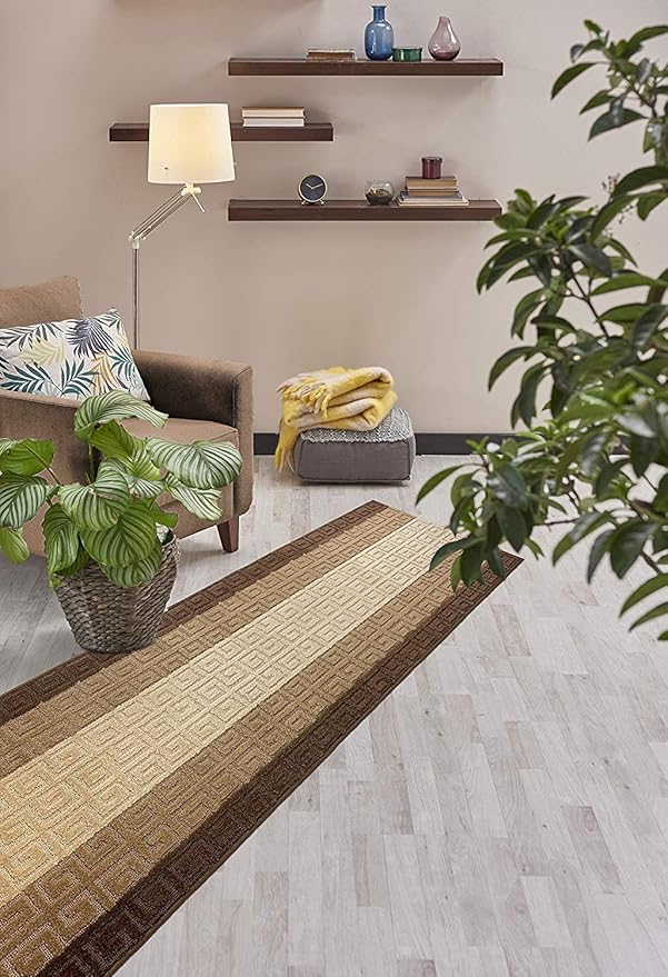 Custom Length Hallway Runner Rug,Slip Resistant,Meander Brown, 26 Inch X 27 feet, Sold and Priced Per Foot