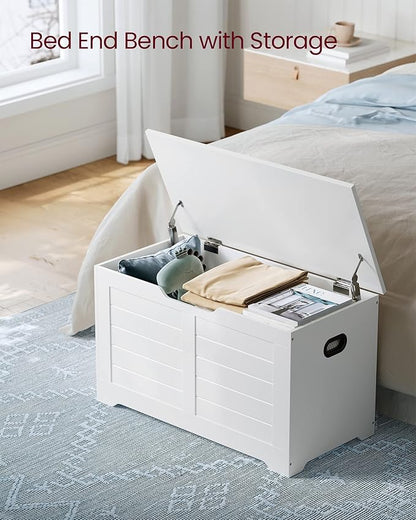 VASAGLE Storage Chest, Storage Bench with 2 Safety Hinges, Farmhouse Style, 15.7 x 31.5 x 18.1 Inches, for Entryway, Bedroom, Living Room, Cloud White ULSB063T14