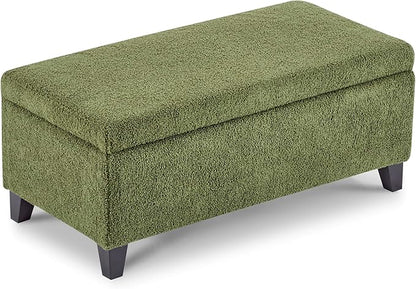 Storage Ottoman with Flip-Top Lid, Sturdy Birch Wood Legs, Footrest Bench with Ample Storage for Blankets, Pillows, Shoes, Extra Seating for Living Room, Bedroom, Entryway,Dark Brown+Green
