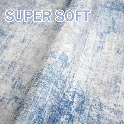 IOHOUZE Small Abstract Area Rug 2x3 Ft Entryway Rugs Washable Door Mat Indoor Entrance, Rubber Backed Throw Rugs, Printed Non Slip Floor Carpet for Foyer Front Door Sink, Light Blue White