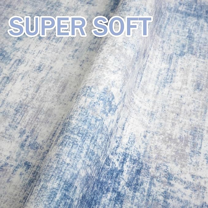 IOHOUZE Abstract Runner Rug 2x7 Ft Washable Runners for Hallways, Non Slip Kitchen Runner Printed Faux Wool Entryway Runners Indoor, Modern Floor Carpet for Hall Kitchen Bedroom, Light Blue White