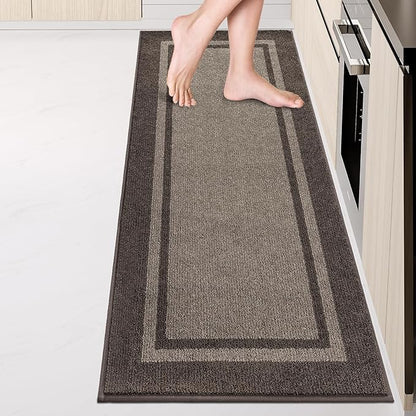 Kitchen Rugs 24" x 84", Non-Slip Machine Washable Kitchen Runner Rugs Floor Mats, Absorbent Comfort Standing Mats for Kitchen, Sink, Laundry and Hallway, Rolled Packaging, Grayish Brown & Coffee