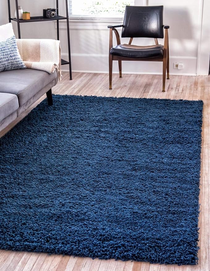 Unique Loom Solid Shag Collection Area Rug (8' x 10' Rectangle, Sapphire Blue/ Navy Blue)