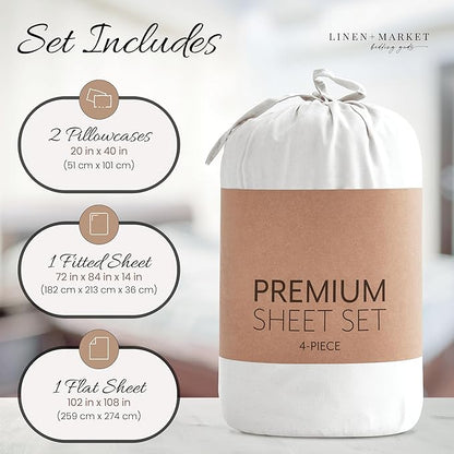 Linen Market Bed Sheets for California King Size Bed (White) - Sleep Better Than Ever with These Soft and Cooling California King Sheets - Deep Pocket Fits 16" Thick Beds - 4 Piece Cal King Sheet Set