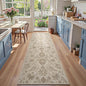 jinchan Torino Runner Rugs 3x8, Vintage-Inspired Floral Neutral Design Machine Washable Non-Slip Ultra-Thin Low-Pile Rubber Backing Traditional Rug for Kitchen Hallway Laundry Room Entryway Taupe
