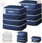 Comforter Storage Bag - Large Capacity Blanket Storage Bags 4-Layer Ultra Space Saving Self Compression Organizer, Washable Compression Bags for Storage Comforter Blanket, 2-Pack, Navy Blue