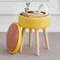 Mxfurhawa Storage Ottoman Foot Stool Linen Round Vanity Stool Tray Top Footstool with Wood Legs Multifunctional Upholstered Foot Rest Ottoman for Living Room, Bathroom, Makeup (Yellow)
