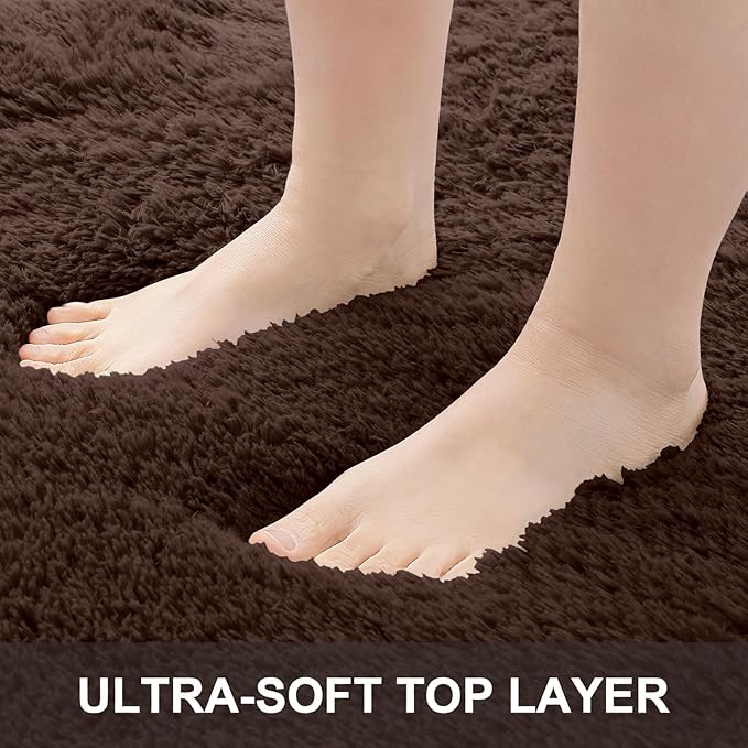 OLANLY 3x5 Machine Washable Small Bedside Rug, Soft Fluffy Shaggy Rugs for Living Room, Bedroom, Indoor Floor Carpet for Kids Girls and Boys, Preppy Dorms, Nursery, Home Decor Aesthetic, Coffee