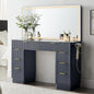 T4TREAM 48" Fluted Makeup Vanity Desk with Large Led Lighted Mirror, Modern Vanity Table with 8 Drawers & Charging Station, Glass Top Dressing Table for Bedroom, Dark Grey