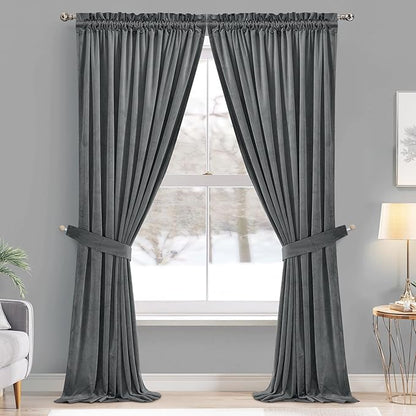 StangH Grey Curtains 108 inches Extra Long Light Blocking Door Curtains Soft Velvet Bedroom Window Curtain Panels for Villa/Hospital/Office, W52 x L108, 2 Panels