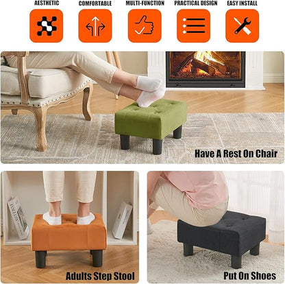 BRIAN & DANY Small Foot Stool, Linen Foot Stools with Legs, Stable Small Footstool for Living Room, Black