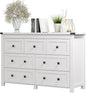 Dresser for Bedroom with 7 Drawers, Farmhouse Wood Chest of Drawers, Wide TV Stand Closet Storage Furniture with Metal Handle, Modern Clothes Organizer for Hallway, Living Room, Entryway, White