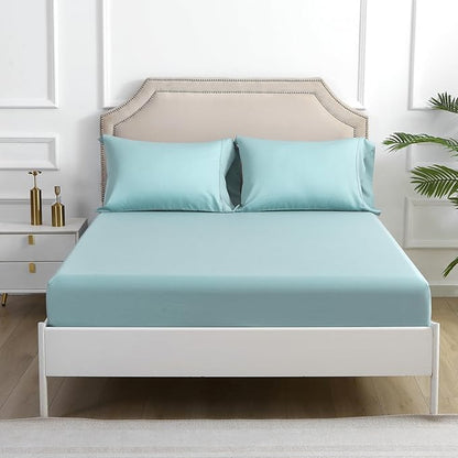 Linen World Lyocell Cooling Bed Sheets Set King Size,100% Organically Grown Viscose Sheets,Deep Pocket Up to 16",4 Pieces Silky Soft,Breathable Bedding Sheets & Pillowcases(Ice Blue,King)
