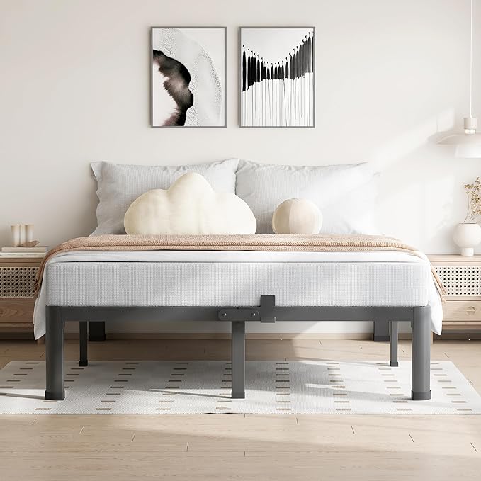 10 Inch Full Size Bed Frame, 3500Lbs Heavy Duty Metal Platform with Round Corner Legs Mattress Slide Stopper, Steel Slat Support No Box Spring Needed, Noise Free, Non-Slip, Easy Assembly