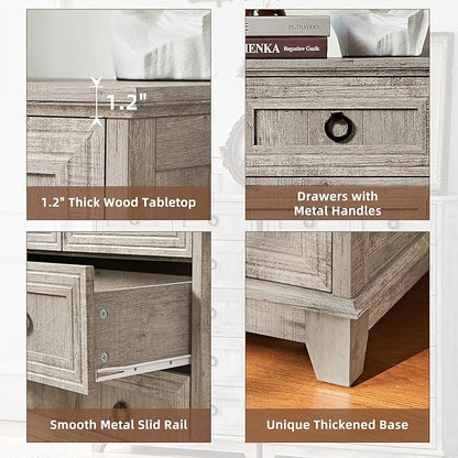 Farmhouse 6 Drawer Dresser for Bedroom Set of 2, 41" Tall Small Dressers & Chest of Drawers, Rustic Wood Dresser with Metal Handle, Storage Organizer Closet for Living Room, Hallway, Entryway