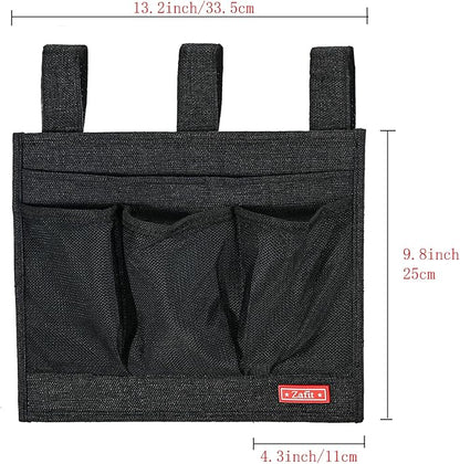 Linen Bedside Caddy, Bedside Storage Organizer for Hospital Beds, College Dorm Rooms or Baby Bed (Classic 4 Pockets Black)