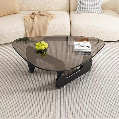 Modern Glass Coffee Table for Living Room, Mid Century Coffee Table, Small Coffee Table, Suitable for Bedroom Living Room Reception Office Tables (Black/Grey, Medium)