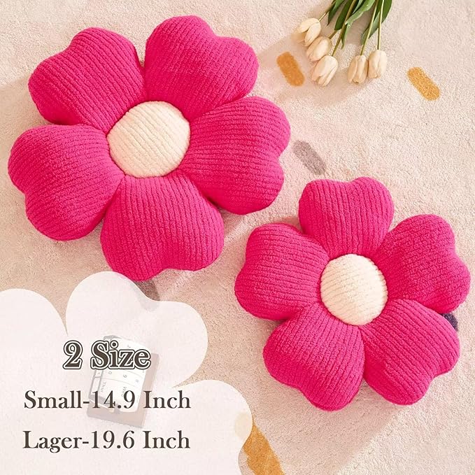 Kcvvcr Flower Throw Pillow, Cute Flower Shaped Pillow Decorative Throw Pillow for Bed Couch, Soft Daisy Pillows Floor Seating Cushion Cushions (19.6 Inch Hot Pink)