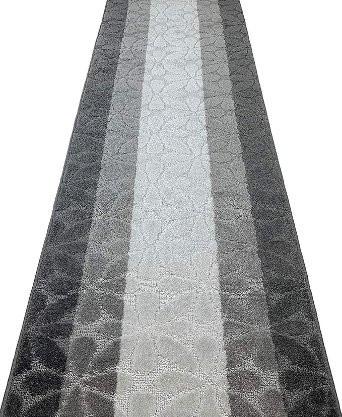 Custom Length Hallway Runner Rug,Slip Resistant,Flower Grey, 26 Inch X 12 feet, Sold and Priced Per Foot