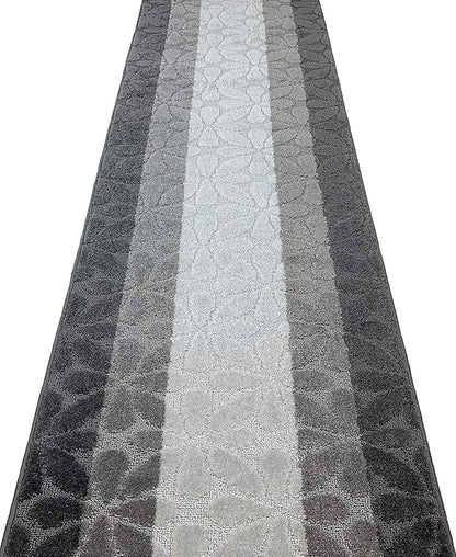 Custom Length Hallway Runner Rug,Slip Resistant,Flower Grey, 26 Inch X 24 feet, Sold and Priced Per Foot