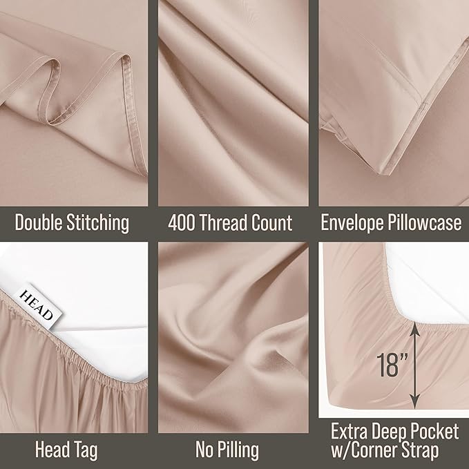 Bella Coterie 6 Piece Luxury Bamboo Viscose Queen Size Sheet Set | 100% Organically Grown | Cooling for Hot Sleepers | 18" Deep Pocket | Soft & Hypoallergenic | 4 Pillowcases [Dusty Rose]