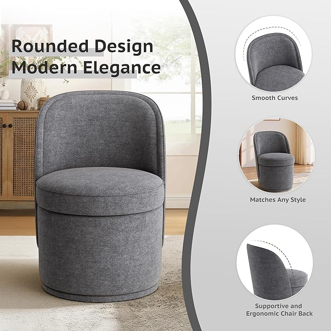 Swivel Accent Chair, 360° Swivel Chair with Hidden Storage, Vanity Chairs, Modern Small Barrel Swivel Armchair for Living Room/Bedroom, Darkgrey