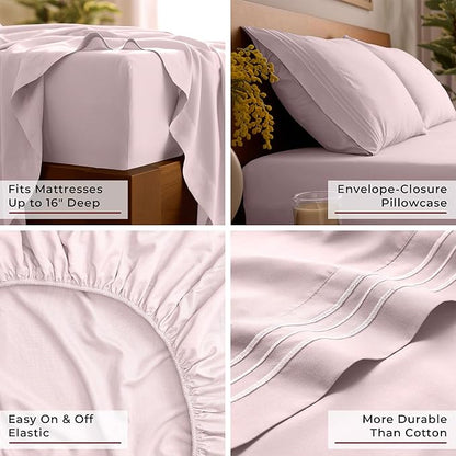 Mellanni King Sheet Set - 6-Piece Iconic Collection Bedding, (Including 4 Pillowcases), 16-Inch Deep Pocket, Easy Care, Extra Soft, Cooling Sheets, Brushed Microfiber - Blush Pink