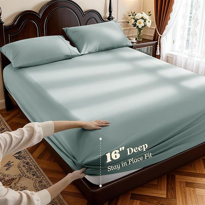 LBRO2M 1000 Thread Count 100% Egyptian Cotton Sheets Set Queen Size, 4 Piece Sets Bed Sheet Deep Pocket Sheet Set 16" Soft Comfortable All Season (Queen, Sage Green)