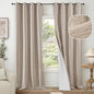 Beige 100% Blackout Curtains for Living Room 95 Inch Length 2 Panels Set, Thermal Insulated Light Blocking Faux Linen Curtains for Bedroom, Bronze Grommet Boho Window Drape Each 52" Wide