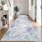 IOHOUZE Abstract Runner Rug 3x14 Ft Washable Runners for Hallways, Non Slip Kitchen Runner Printed Faux Wool Entryway Runner Indoor, Modern Abstract Floor Carpet for Hall Stair, Light Blue White