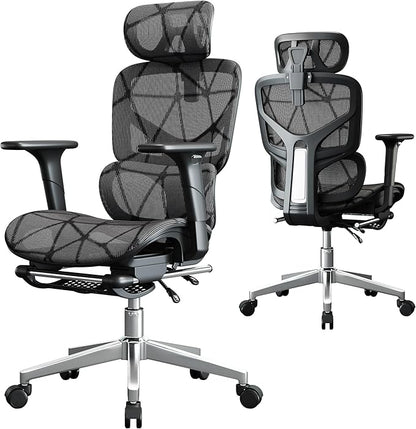 Office Chair with 3D Adjustable Lumbar Support,Ergonomic Computer Chair,Adjustable Headrest and Armrests, 400lbs Capacity,Tilt-Swivel,Premium Mesh Desk Chair for Office,Home & Gaming (Black)