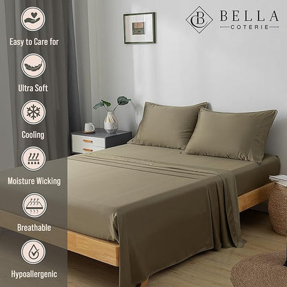 Bella Coterie Luxury Bamboo Viscose Twin XL Size Sheet Set | 100% Organically Grown | Ultra Soft | Cooling for Hot Sleepers | 18" Deep Pocket [Olive]