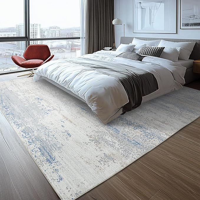 Washable Rug 6x9 Area Rugs for Living Room- Modern Abstract Rugs for Bedroom,Dining Room, Large Soft Low Pile Carpet with Non Slip Rubber Backing,Neutral Accent Rug for Nursery Home Office