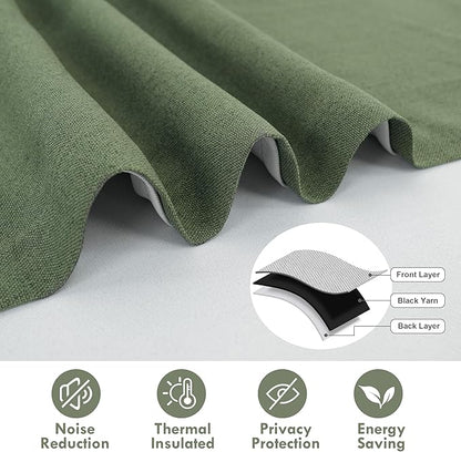 DriftAway Double Layer Linen Blackout Tie Up Curtains Thermal Insulated Fully Lined Balloon Roman Shade Bathroom Window Adjustable Rod Pocket for Small Window 39 Inch by 55 Inch Olive Green