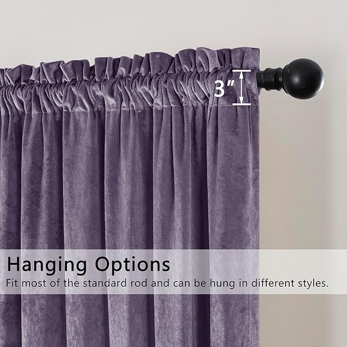 SMILETIME Lilac Purple Crushed Velvet Curtains 52x84inch Rod Pocket Luxurious Thermal Insulated Soundproof Drapes Soft and Durable Light-Filtering Window Treatments for Living Room Bedroom, 2 Panels