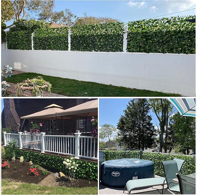 GLANT Expandable Fence Privacy Screen for Balcony Patio Outdoor,Decorative Faux Ivy Fencing Panel,Artificial Hedges (Single Sided Leaves) (2, Dark Green)