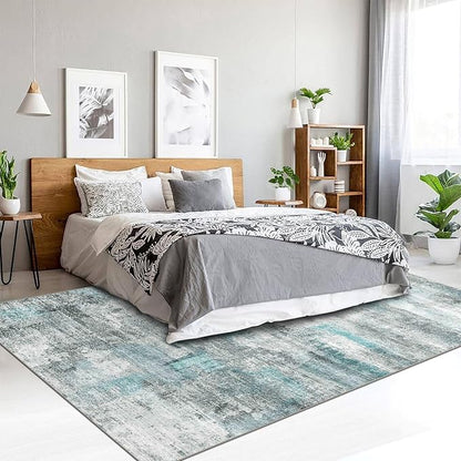 3x5 Rug, Small Area Rug for Living Room, Bedroom, Kitchen, Machine Washable Non-Slip Throw Rug, Modern Abstract Carpet for Entryway Nursery Coffee Table, Teal