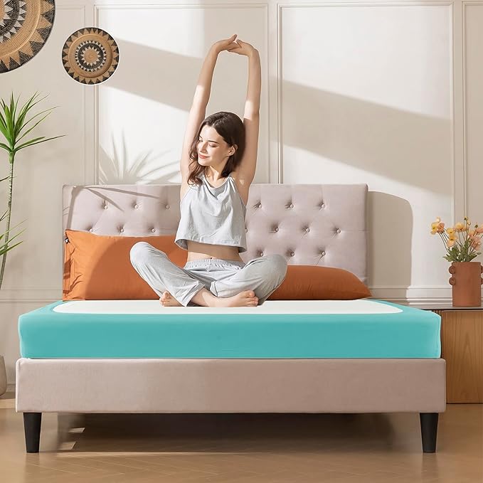 Biscaynebay Decorative Box Spring Cover Full & Full XL Size, Aqua Luxurious Jersey Knitting Stretchy Wrap Around 4 Sides Bed Skirt for Home/Hotels, Easy Fit Wrinkle & Fade Free Machine Washable