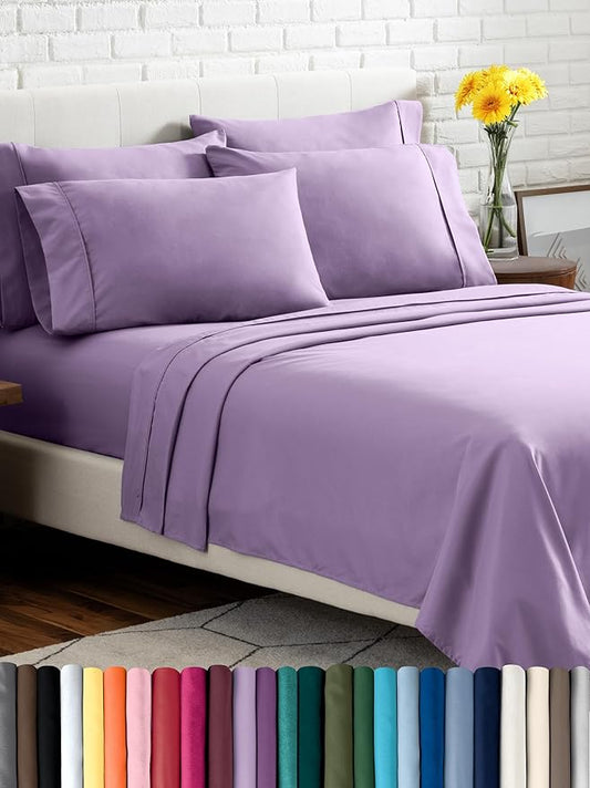 Bare Home Hotel Luxury Twin XL Sheet Set, Extra Soft - 4 Piece Set - Deep Pockets - Easy Fit - Cooling & Breathable - Wrinkle, Fade, Stain Resistant - Includes 2 Pillowcases (Twin XL, Lavender)
