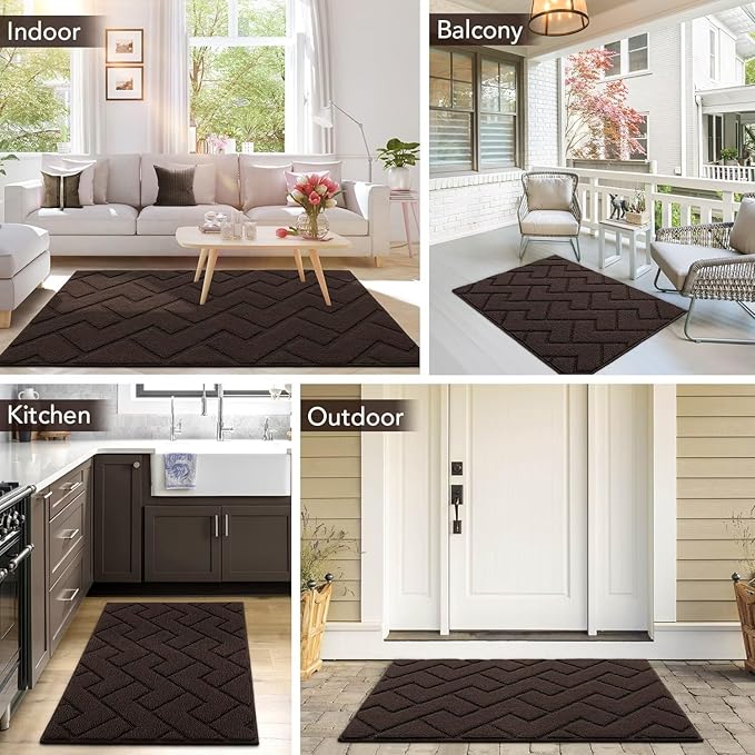 hicorfe Front Door Mat Outside Entrance,36"x59" Absorbent Muddy Dirt Resist Welcome Door Mats Outdoor Indoor,Stain and Fade Resistant,Non Slip Backing Entry Mat Doormat for Entryway(Coffee)