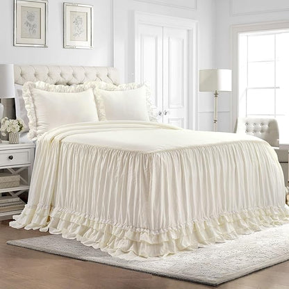 Lush Decor Ella Vintage Chic Ruffle Lace Bedspread Light Gray Farmhouse Style Lightweight 3 Piece Set King
