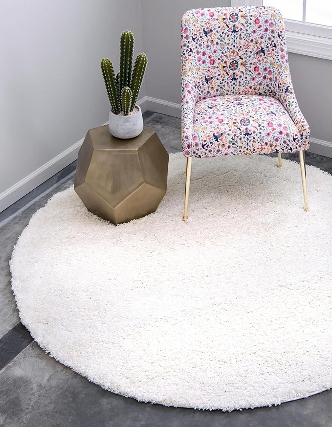 Unique Loom Solid Shag Collection Area Rug (3' 3" Round, Snow White)