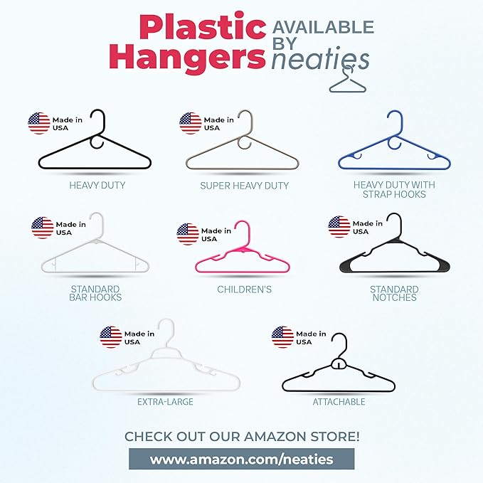 Neaties Heavy Duty Clothes Hangers 100+ Pack (216 Count) – Made in The USA – 8lb Capacity Plastic Hangers for Adult Clothing – Durable for Pants, Coats, Jackets, or Jeans – White